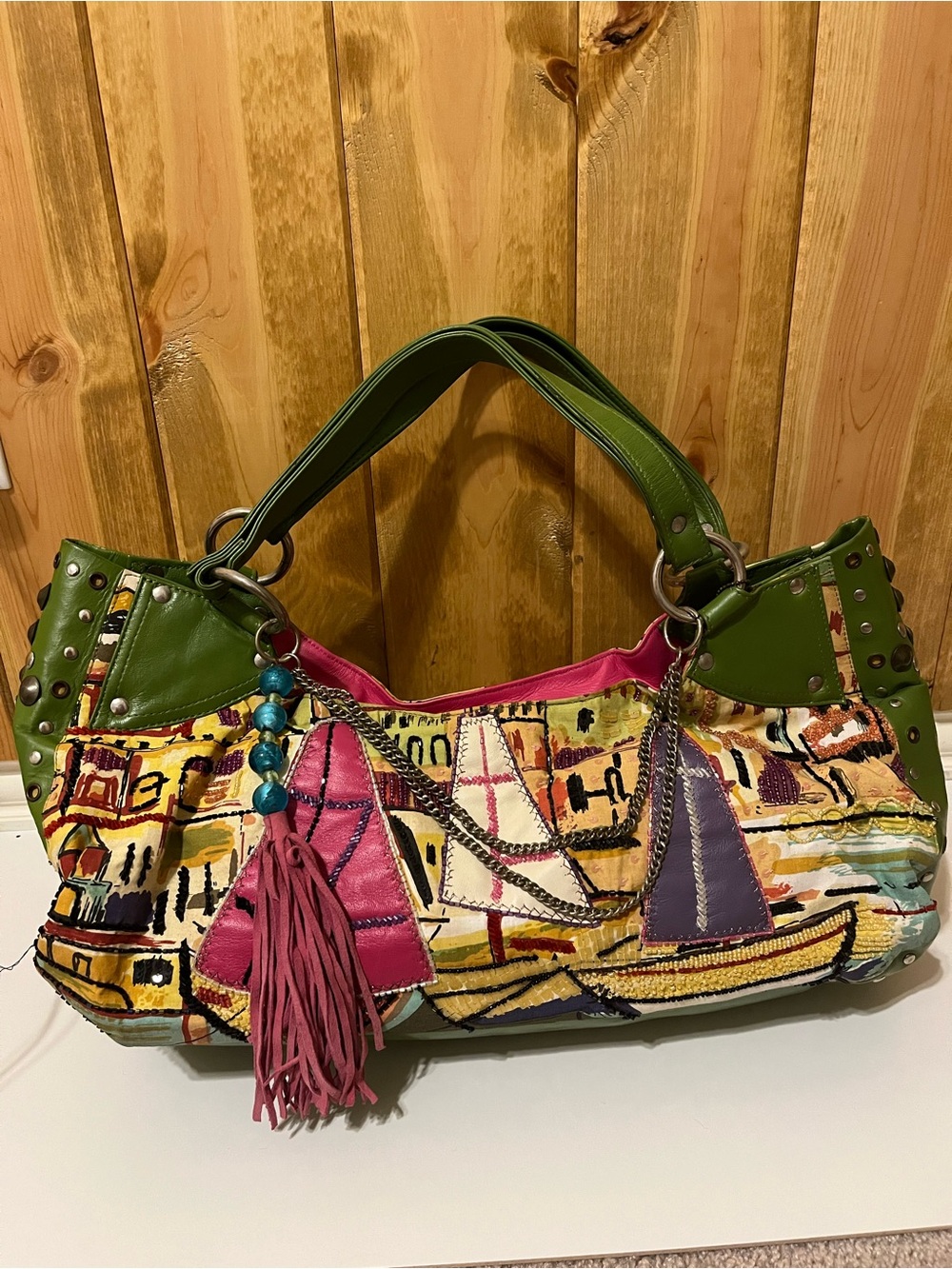NWT Vintage Mary Frances Street Riviera Beaded Sailboat Bag Dust Bag Beads 72015